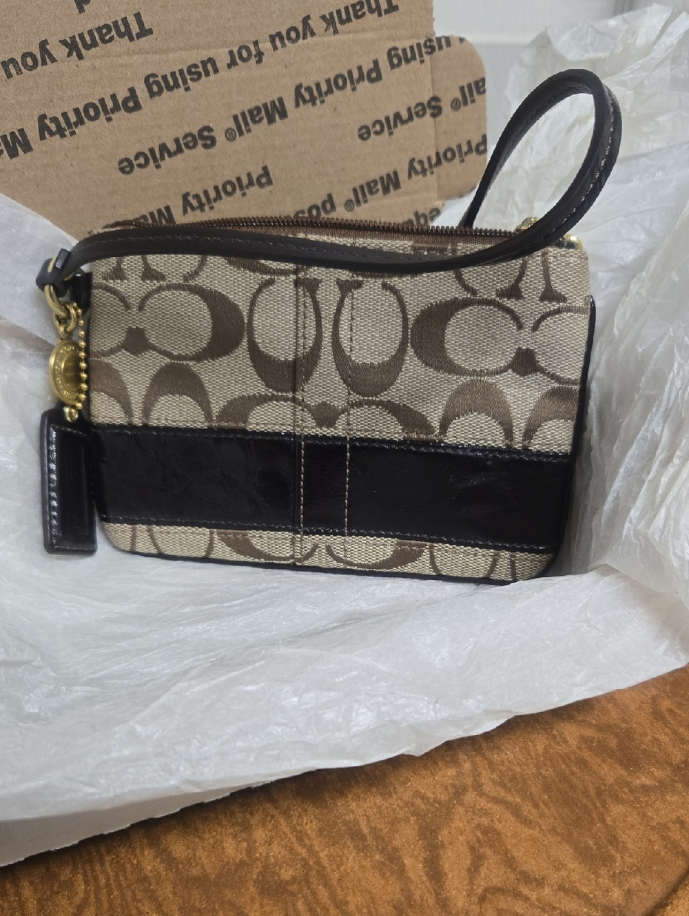 Coach Signature Canvas Wristlet in Brown/Tan - Picture 2 of 7